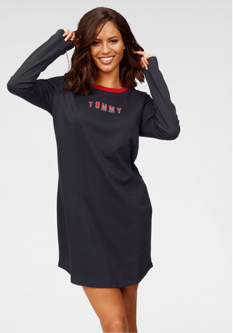 Tommy Hilfiger Nachthemd, mit kontrastfarbenem Rundhalsausschnitt und Logoschriftzug