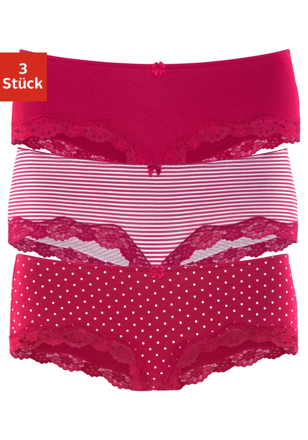 LASCANA Panty, (Packung, 3 St.), aus elastischer Baumwolle mit zarter Spitze  » LASCANA | Bademode, Unterwäsche & Lingerie online kaufen