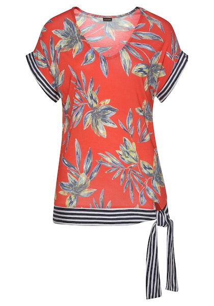LASCANA Strandshirt, mit Blumenmuster und Schleifendetail, Kurzarmshirt, Blusenshirt