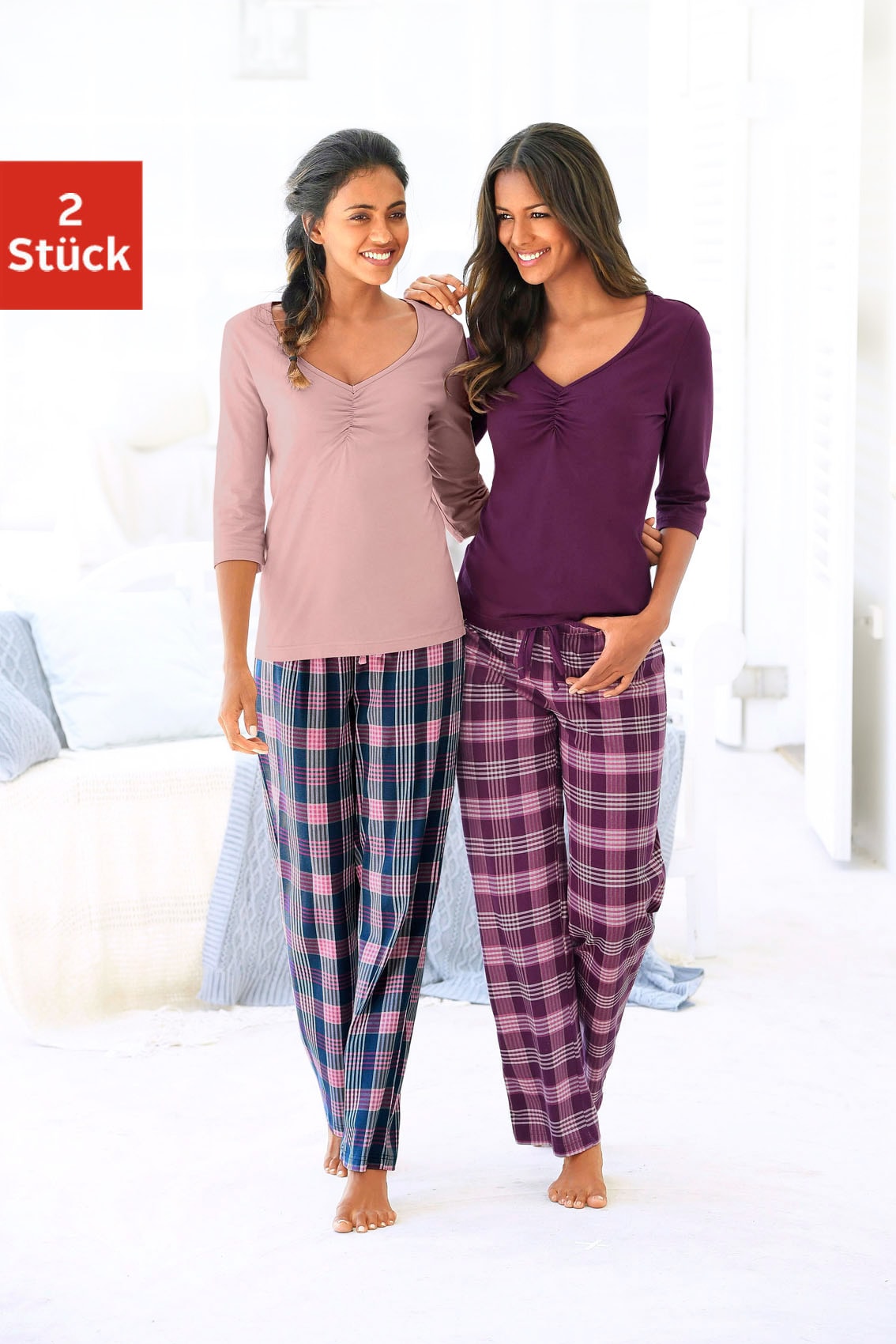 petite fleur Pyjama, (4 tlg., 2 Stück), mit karierter Hose » LASCANA |  Bademode, Unterwäsche & Lingerie online kaufen