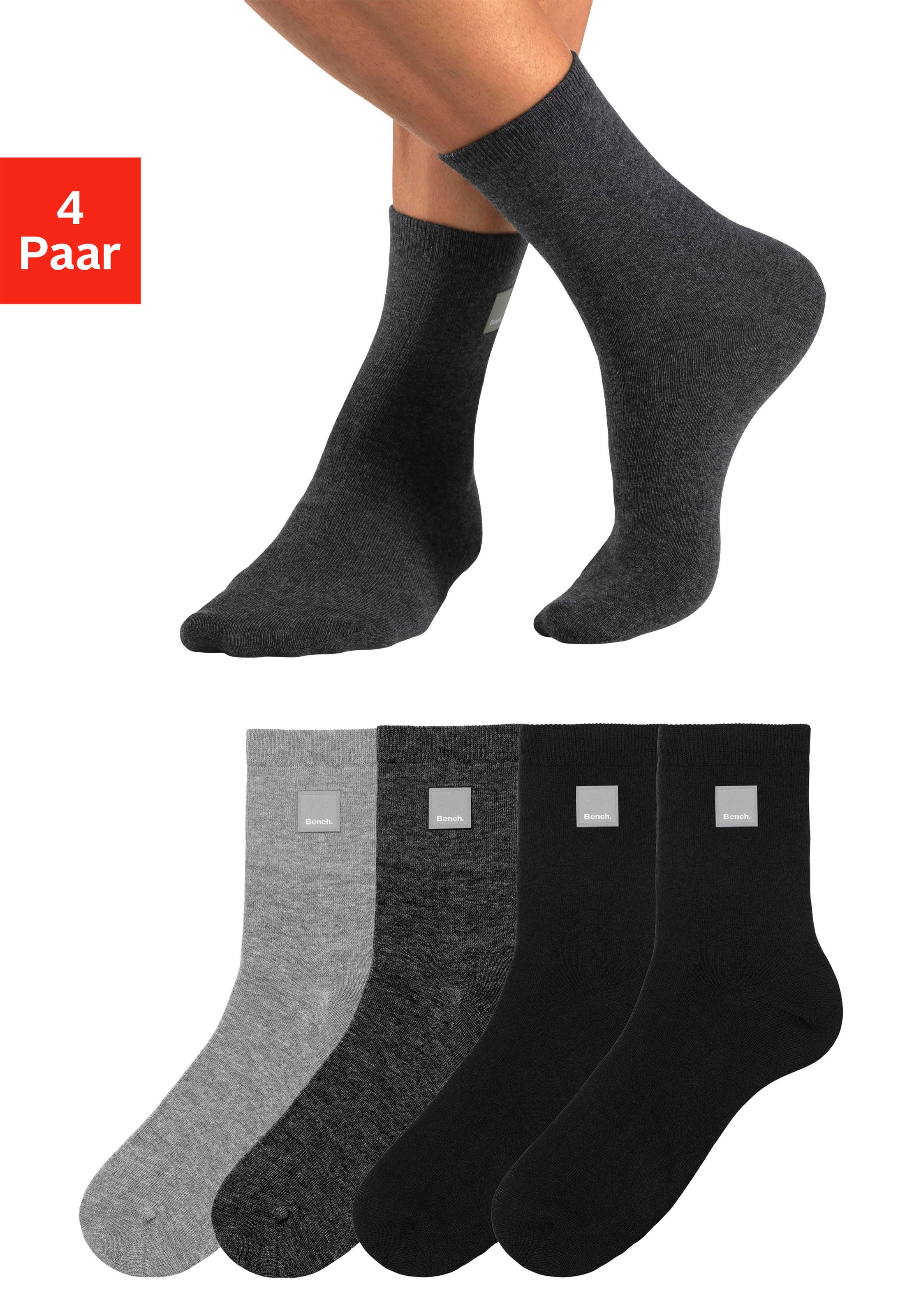 Bench. Basicsocken, (Packung, 4 Paar), mit Weblabel