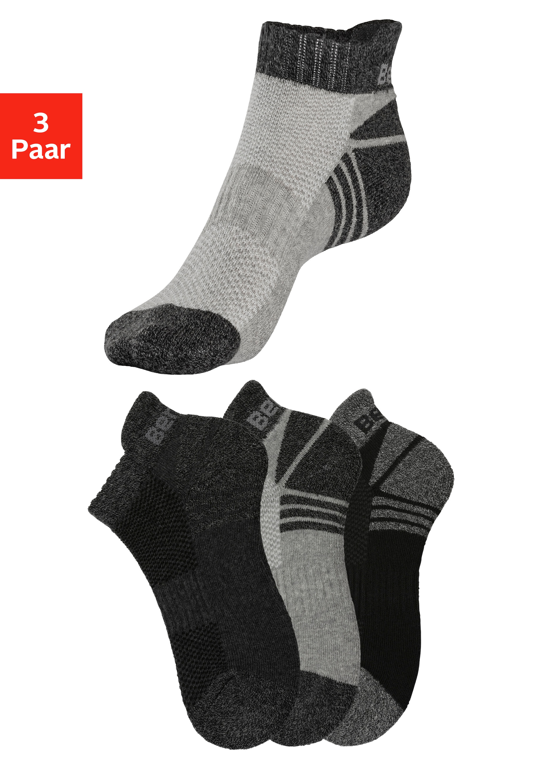 Bench. Sneakersocken, (Packung, 3 Paar), mit Mittelfußgummi und Pikeestruktur