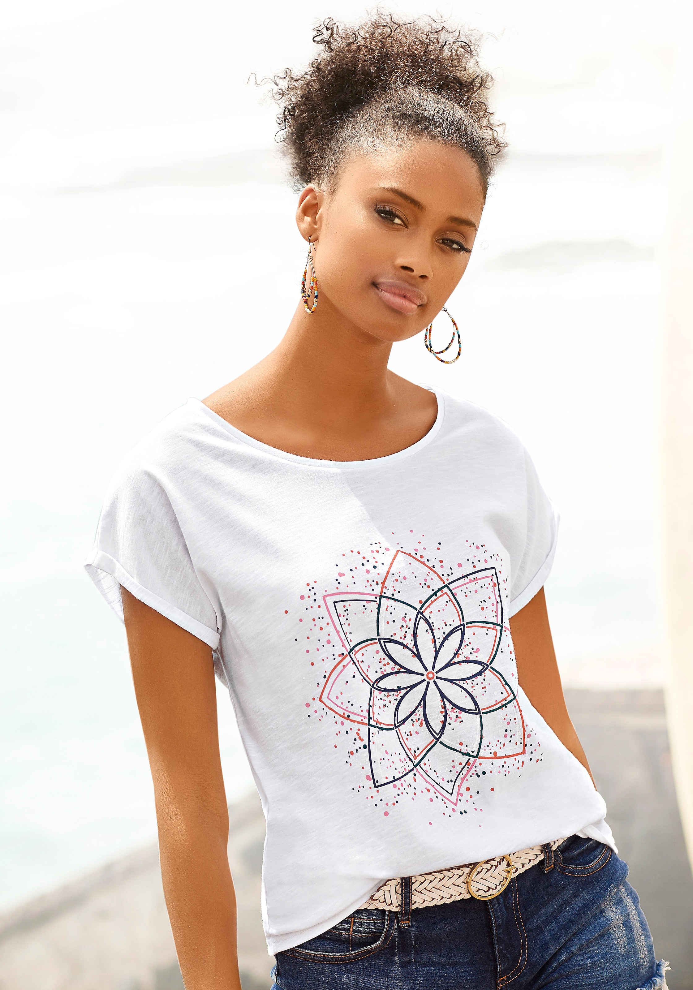 Baumwolle modischem Lingerie Frontdruck, online T-Shirt, » Unterwäsche aus kaufen | Kurzarmshirt LASCANA Buffalo mit & Bademode,