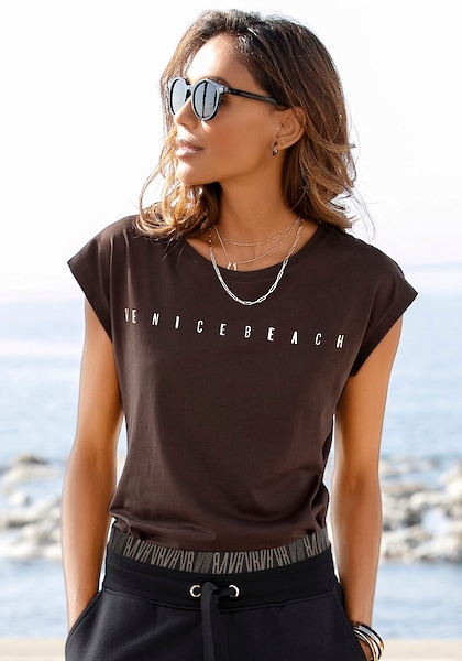 Venice Beach Kurzarmshirt, mit glänzendem Logodruck, T-Shirt aus Baumwolle