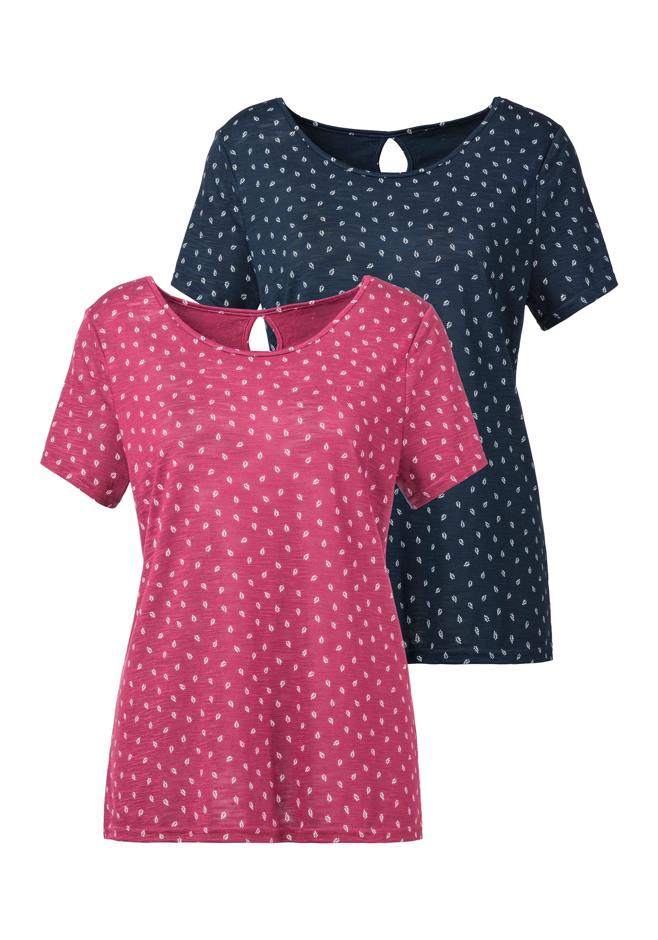 LASCANA T-Shirt, (2er-Pack), und Bademode, LASCANA | kaufen » Nacken Cut-Out Unterwäsche mit im online Lingerie & süßem Blätter-Druck