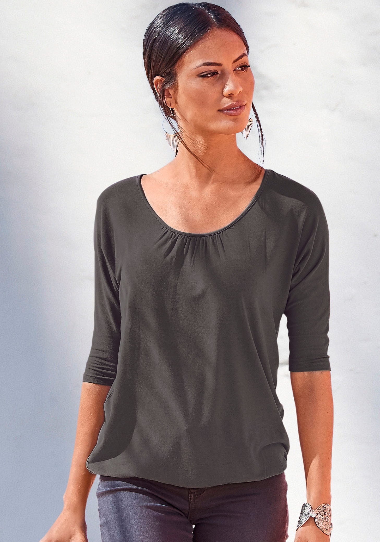 LASCANA 3/4-Arm-Shirt, mit zarter » Lingerie Unterwäsche & am online Ausschnitt Raffung Bademode, LASCANA kaufen 