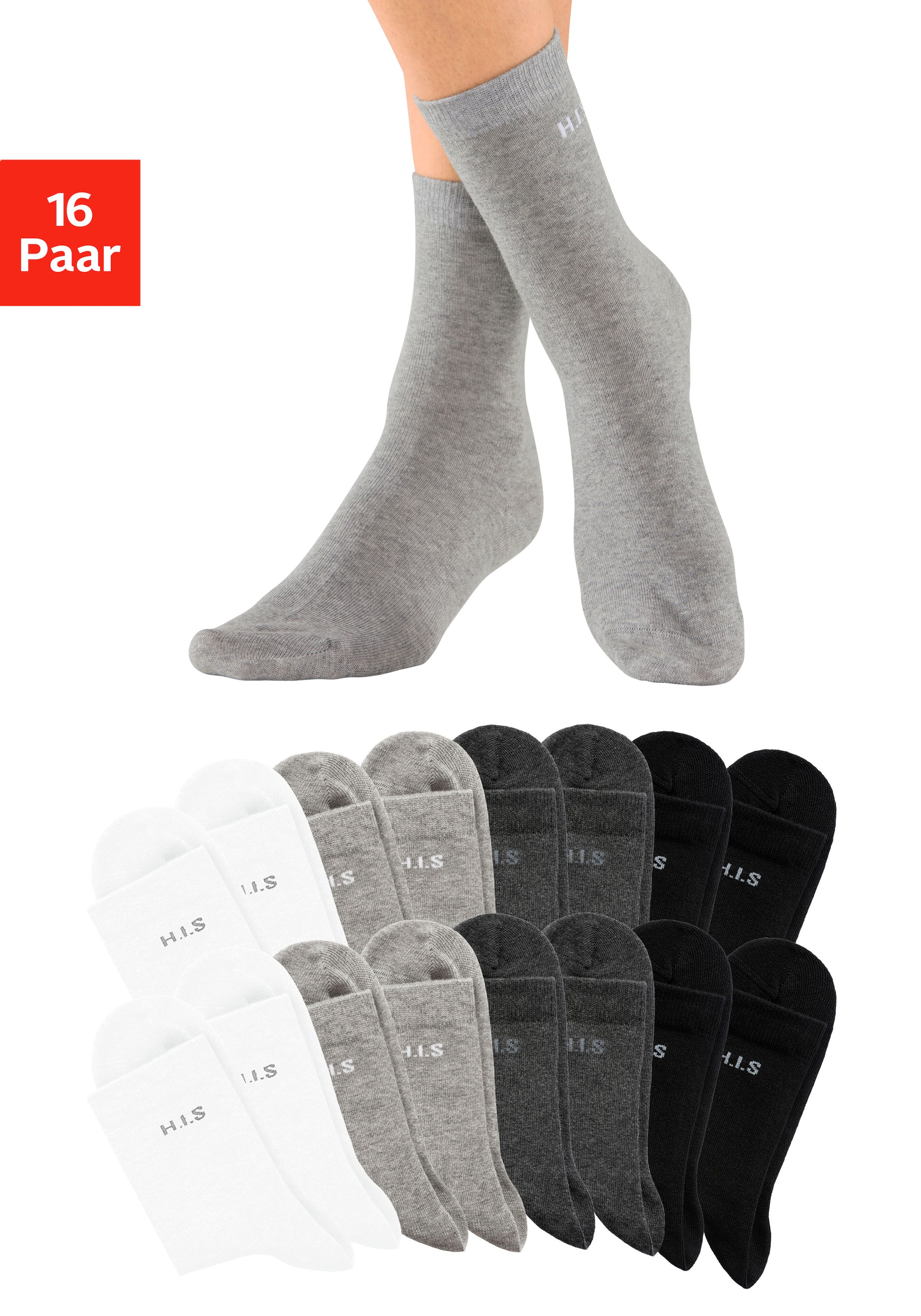 H.I.S Socken, (Packung, 16 Paar), mit eingestricktem Markenlogo