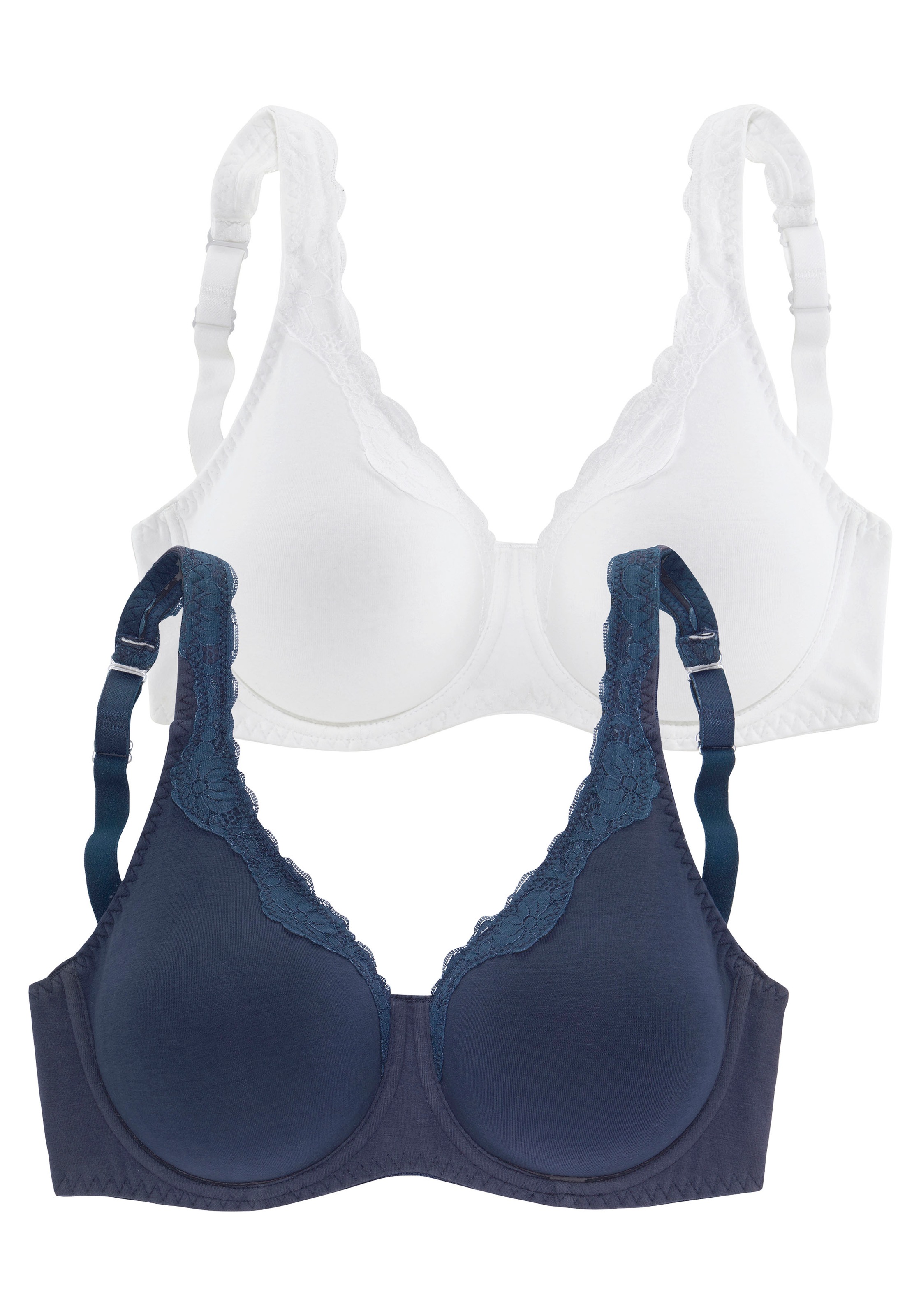 Unterwäsche und » petite Bügel-BH, | mit kaufen Spitzenkante & Baumwolle online LASCANA Bademode, Lingerie fleur (Packung, 2 aus Trägern breiteren Stück),