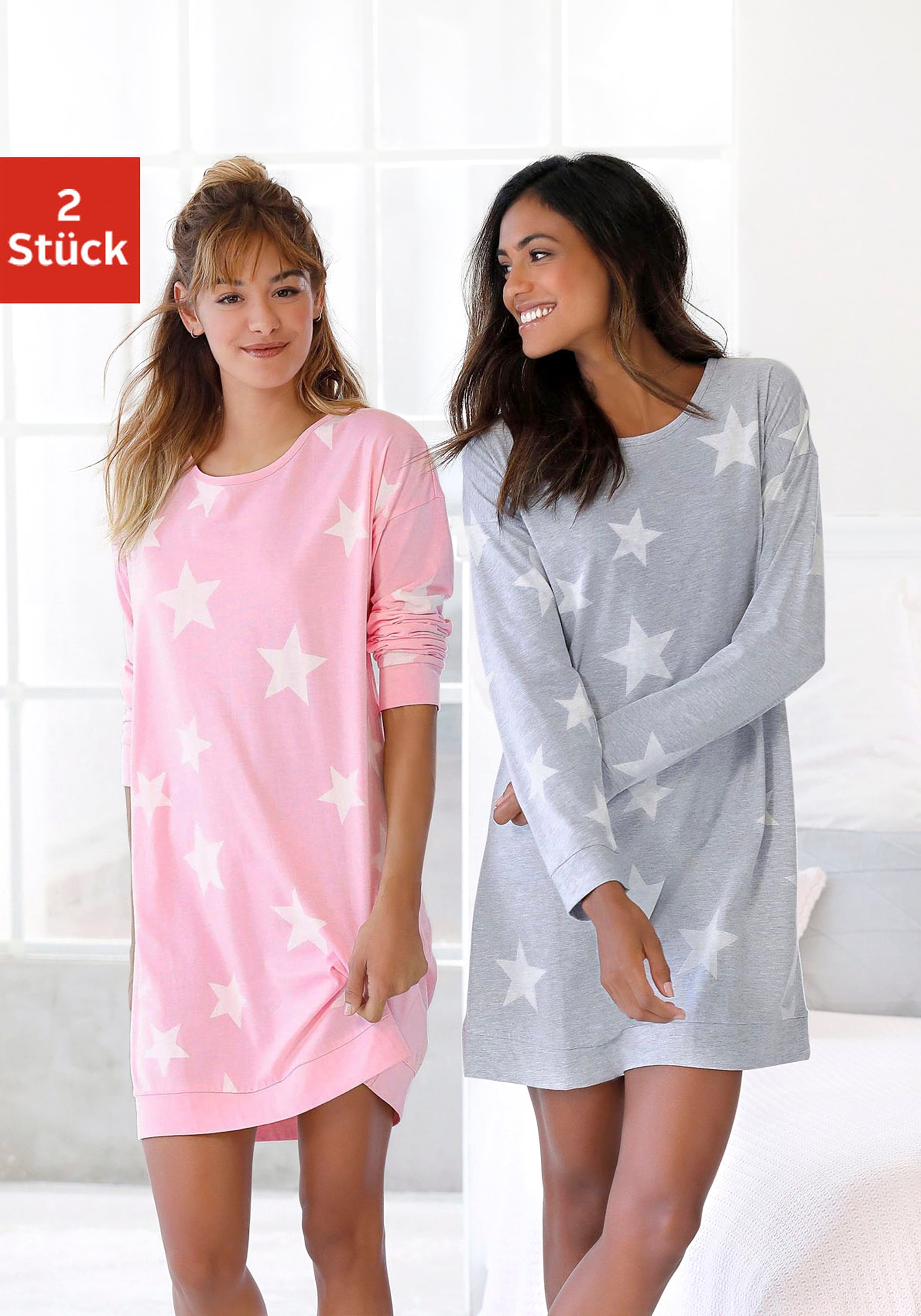Arizona Nachthemd, (2er-Pack), in melierter online Sternen Bademode, mit LASCANA Lingerie & kaufen Optik Unterwäsche | »