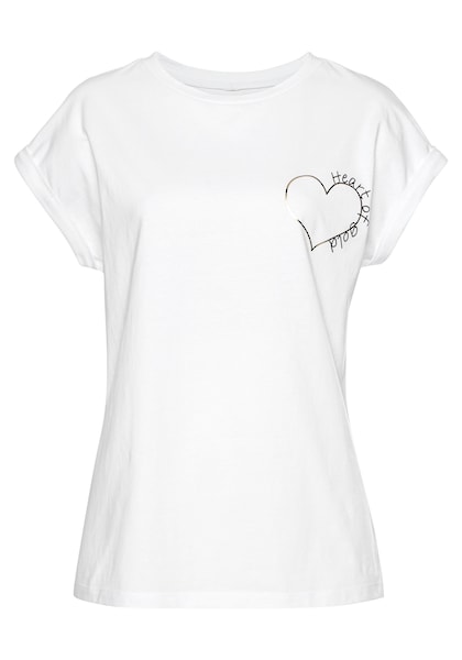 LASCANA T-Shirt, mit glänzendem Print, Kurzarmshirt aus Baumwolle