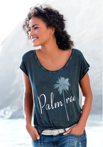 Beachtime T-Shirt, mit Sprüche Frontdruck "Palmtree"