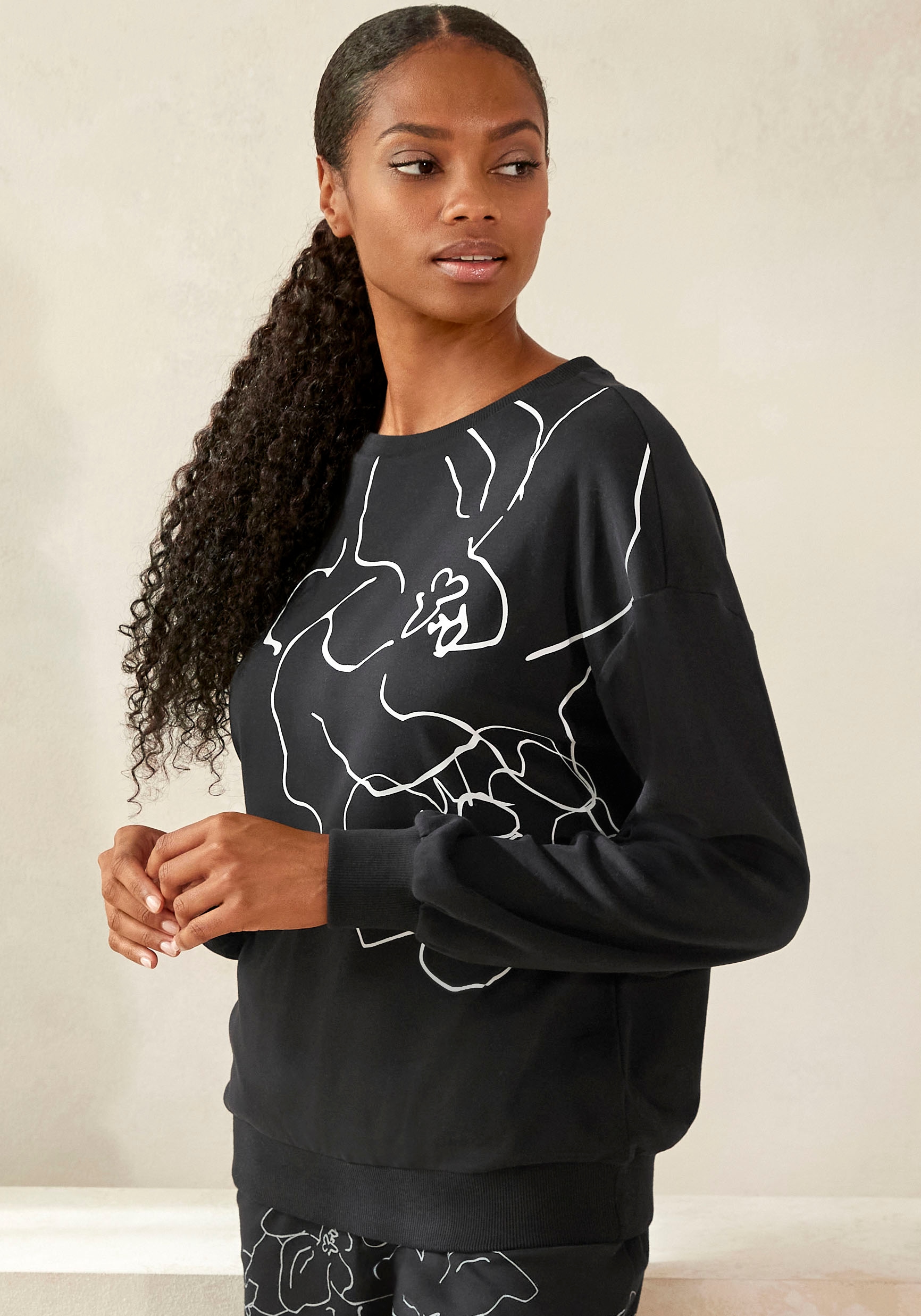 LASCANA Sweatshirt »-Loungeshirt«, mit Druck, Loungewear