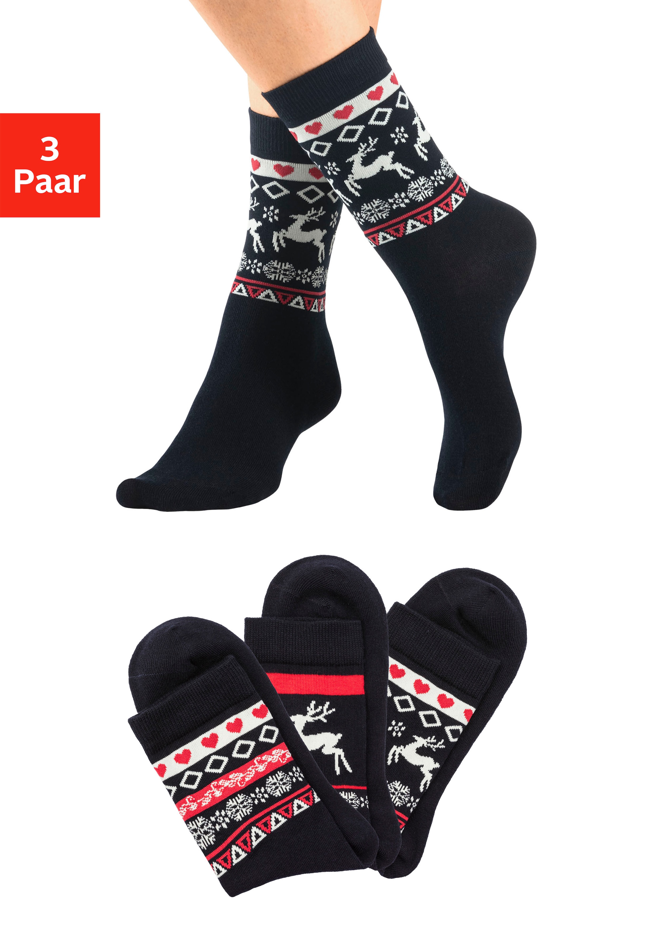 H.I.S Basicsocken, (Packung, 3 Paar), mit Wintermotiven