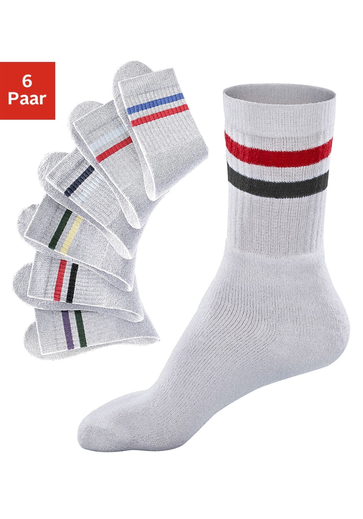 Go in Freizeitsocken, (Set, 6 Paar), mit farbigen Streifen