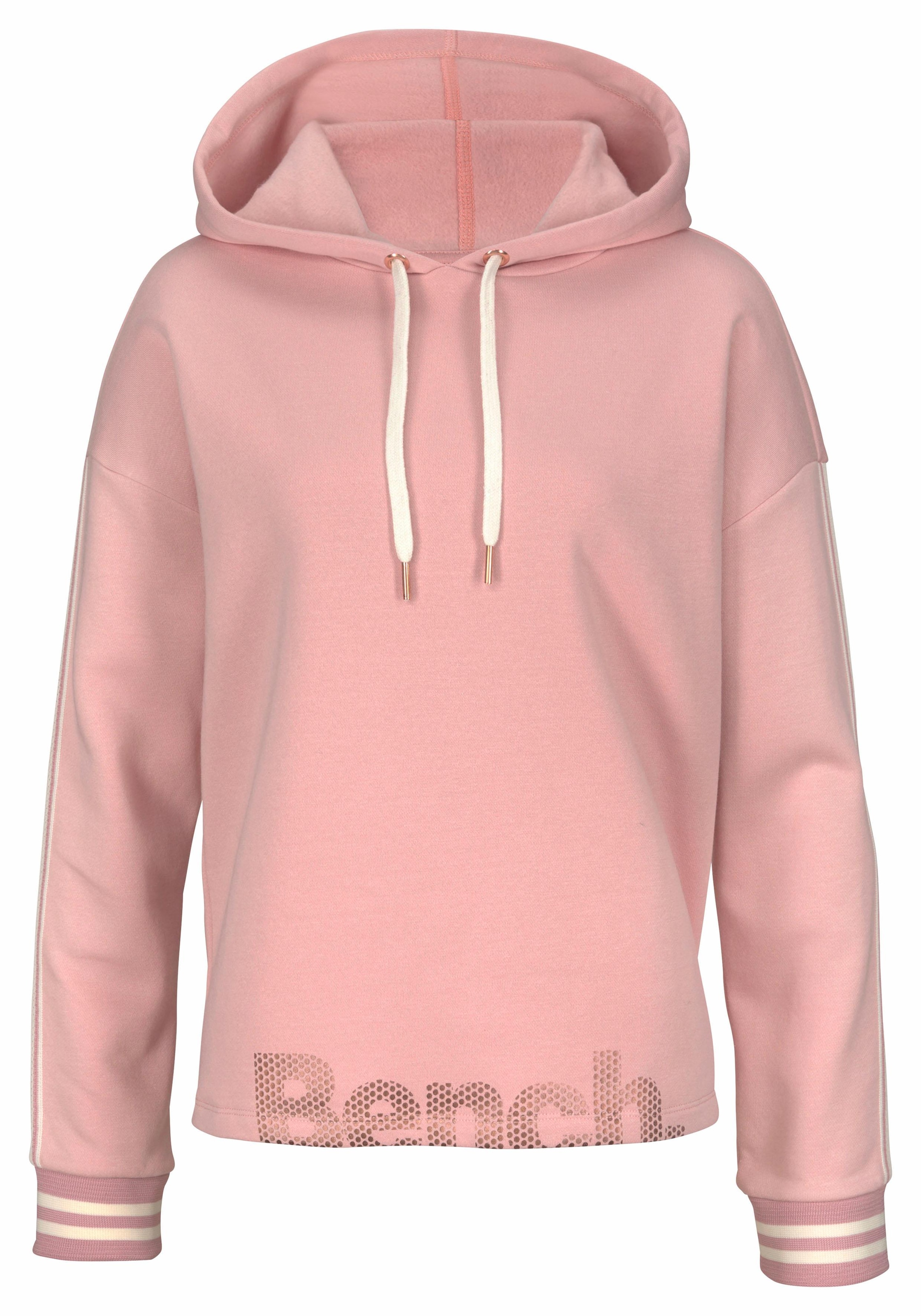 Bench. Kapuzensweatshirt, mit gestreiftem Bund und Glanzprint, Loungewear, Loungeanzug, Hoodie