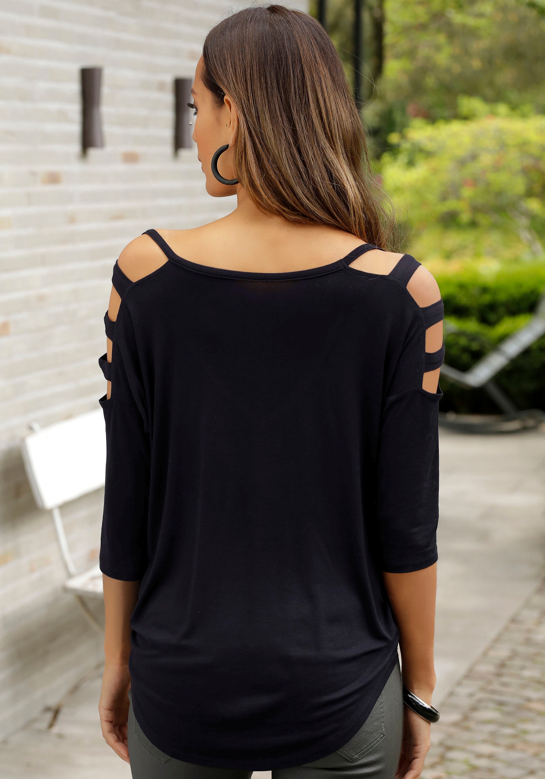 LASCANA 3/4-Arm-Shirt, mit Cut-outs, raffiniertes | Unterwäsche Longsleeve, LASCANA kaufen » schulterfrei & Lingerie online Bademode