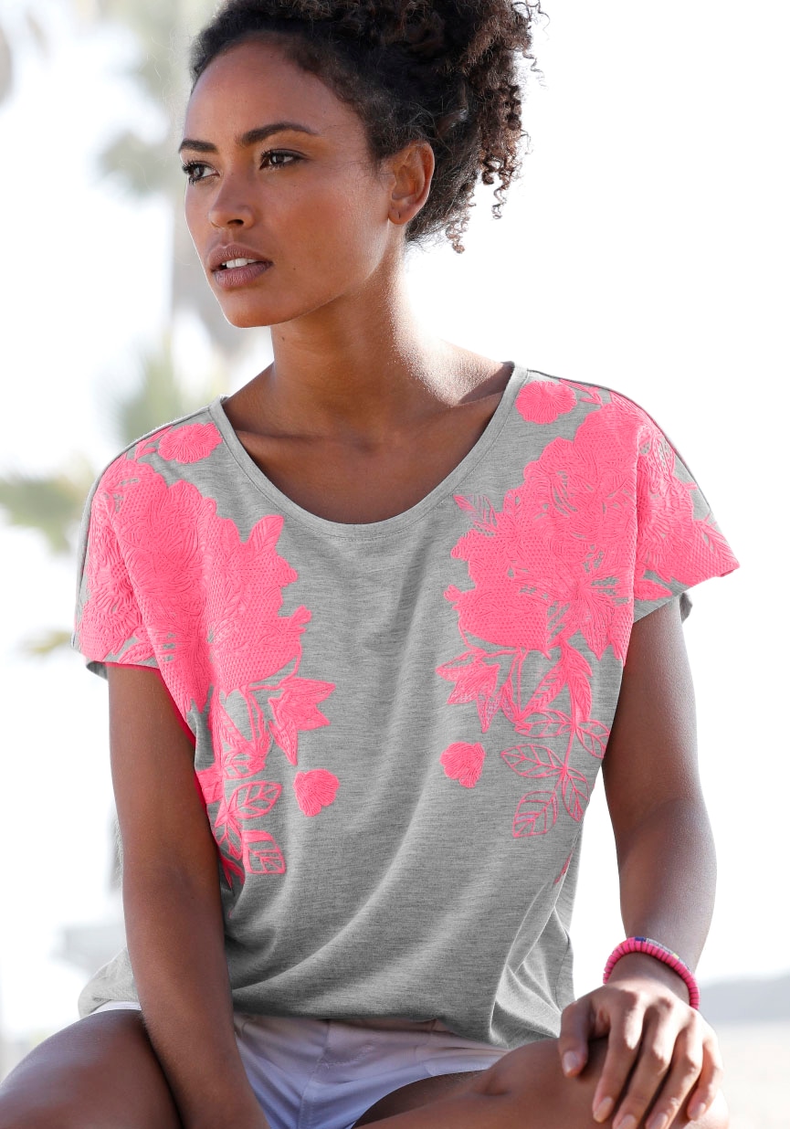 Vivance T-Shirt, & Lingerie Kurzarmshirt, kaufen Passform mit LASCANA Unterwäsche lockere Neonprint, Bademode, » online 