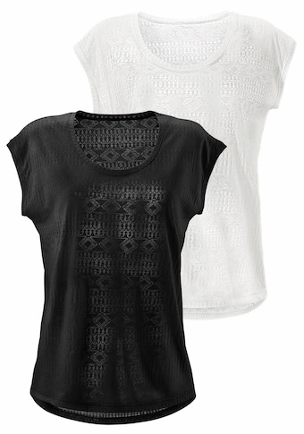 LASCANA T-Shirt, (2er-Pack), Ausbrenner-Qualität mit leicht transparentem Ethno-Design