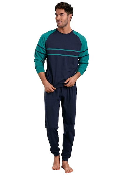 le jogger® Pyjama »Schlafanzug für Herren im Doppelpack«, (Packung, 4 tlg., 2 Stück), in langer Form mit aufgesetzten Streifen