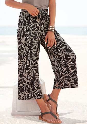 LASCANA Culotte, (mit Bindegürtel), mit Blätterdruck, luftige Sommerhose in 7/8-Länge, Strandhose