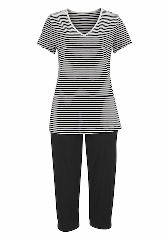 H.I.S Capri-Pyjama, (2 tlg., 1 Stück), mit geringeltem T-Shirt und legerer Hose
