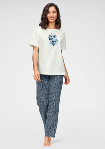 Triumph Pyjama, (2 tlg., 1 Stück), mit Blätterdruck und gepunkteter Hose