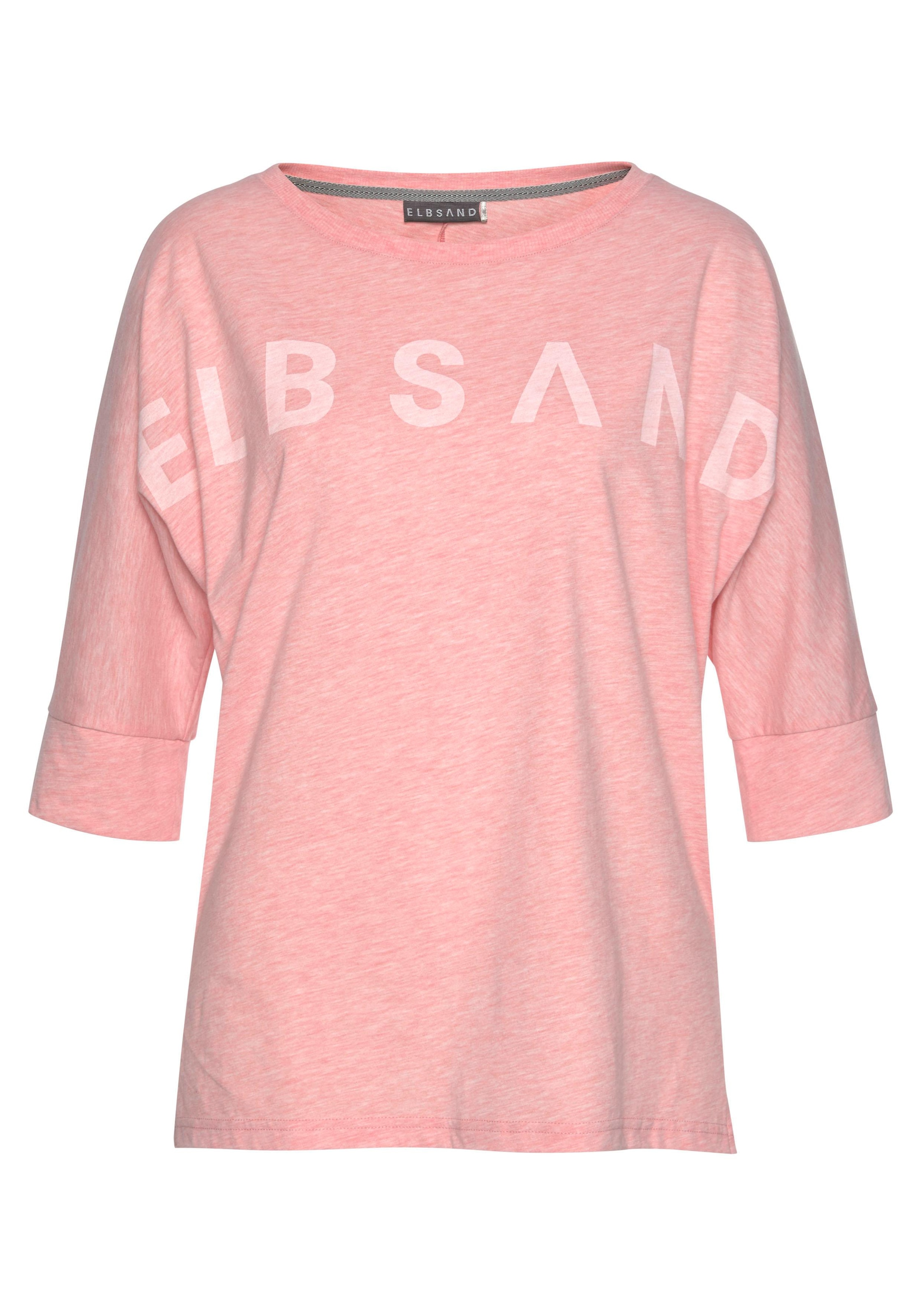 Elbsand 3/4-Arm-Shirt »Iduna«, in Melange-Optik mit Logodruck vorne, Baumwoll-Mix, lockere Passform