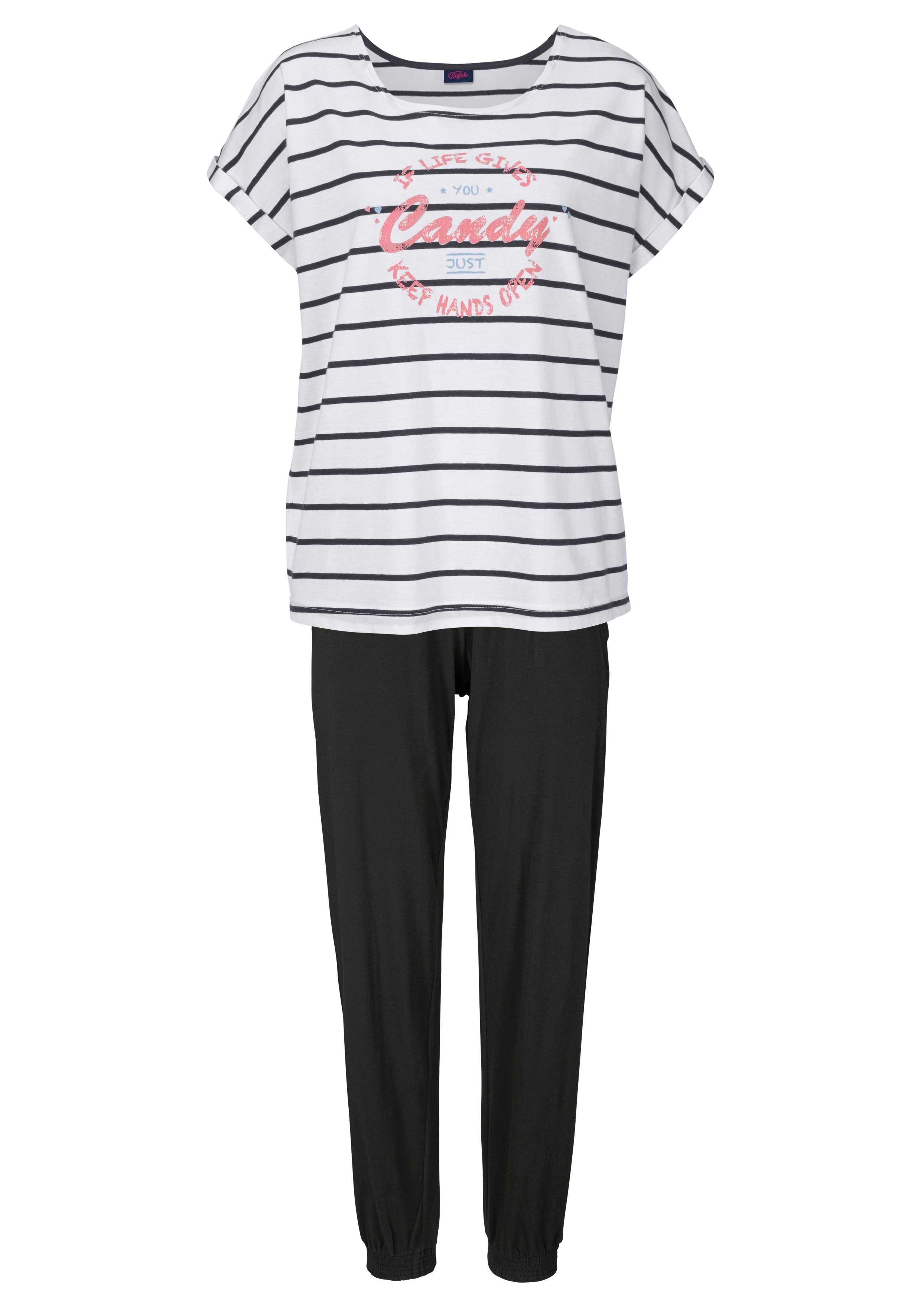 Buffalo Pyjama, (2 tlg., 1 Stück), im Streifenlook mit farbigem Frontprint  » LASCANA | Bademode, Unterwäsche & Lingerie online kaufen