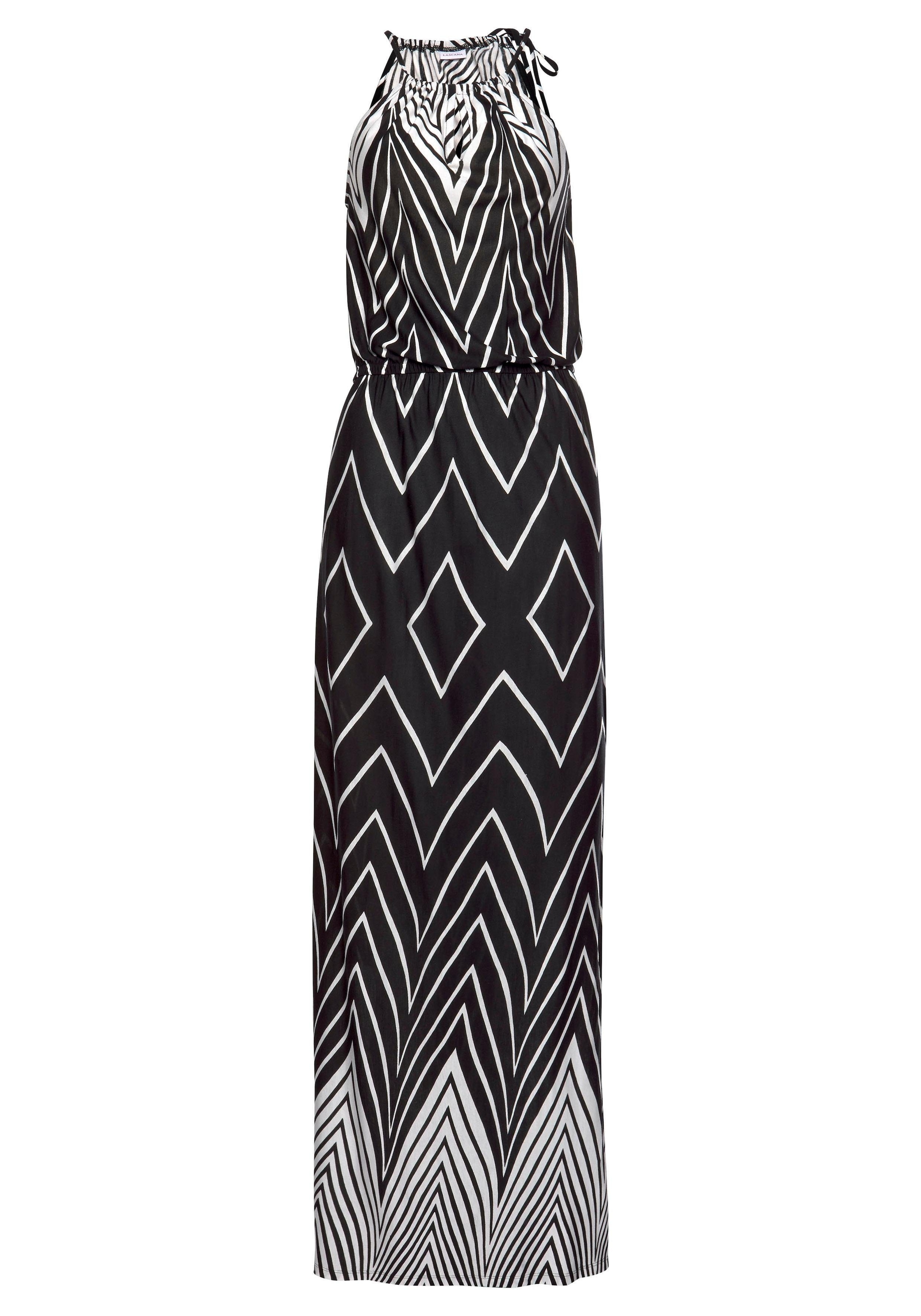 LASCANA Maxikleid, im Schwarz-Weiß-Design mit Schlitz, Sommerkleid, Strandkleid