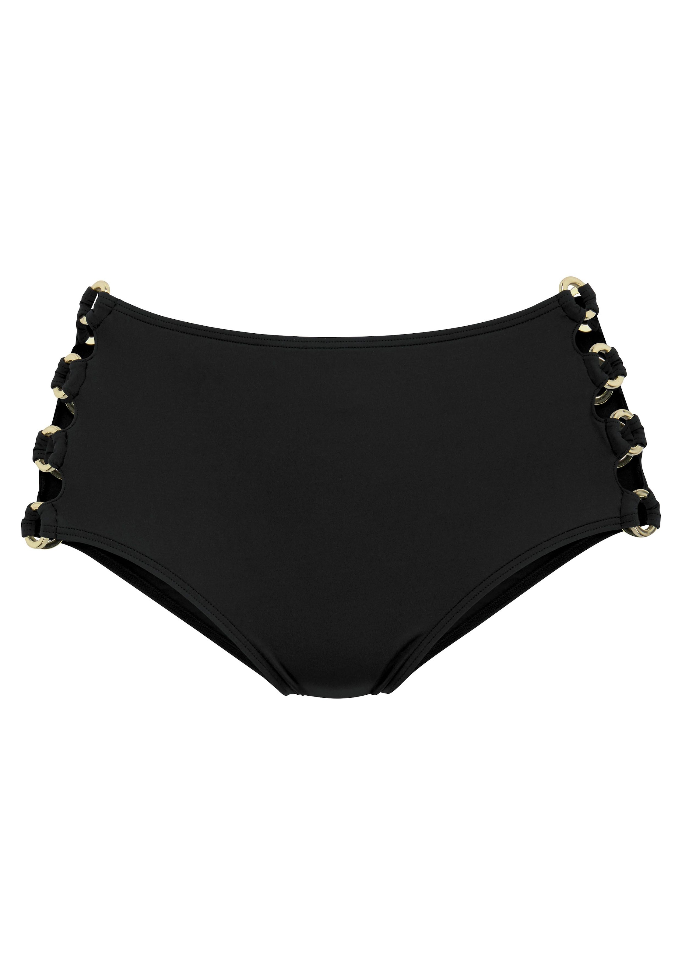 LASCANA Highwaist-Bikini-Hose »Italy«, Goldfarbene Zierringe