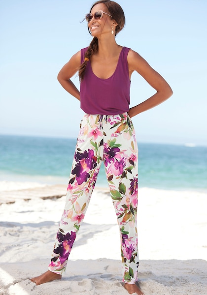 Beachtime Jerseyhose, mit Blumendruck und elastischem Bund, Sommerhose, Strandhose