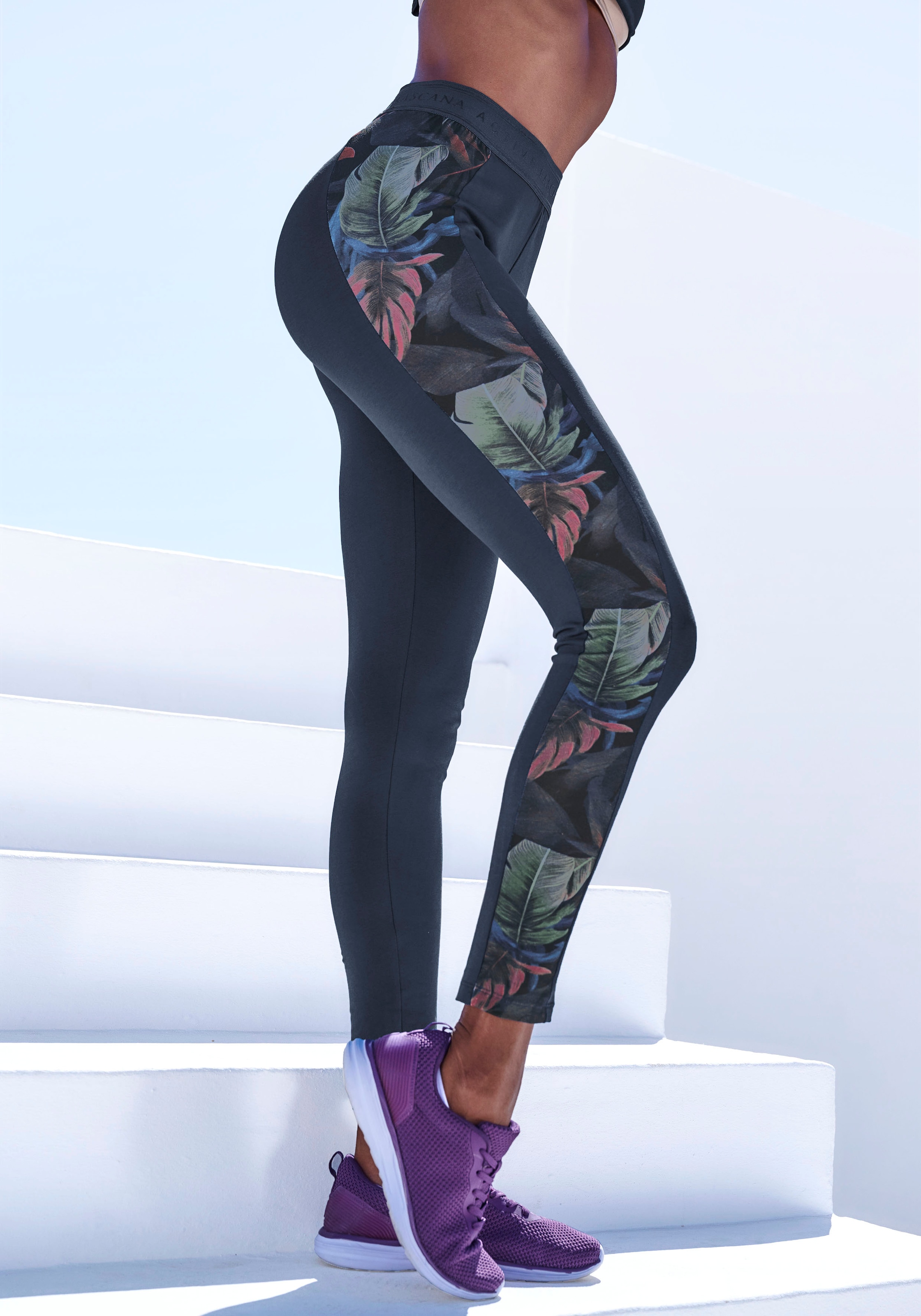 LASCANA ACTIVE Funktionsleggings, Sportleggings mit seitlichen floralen Einsätzen