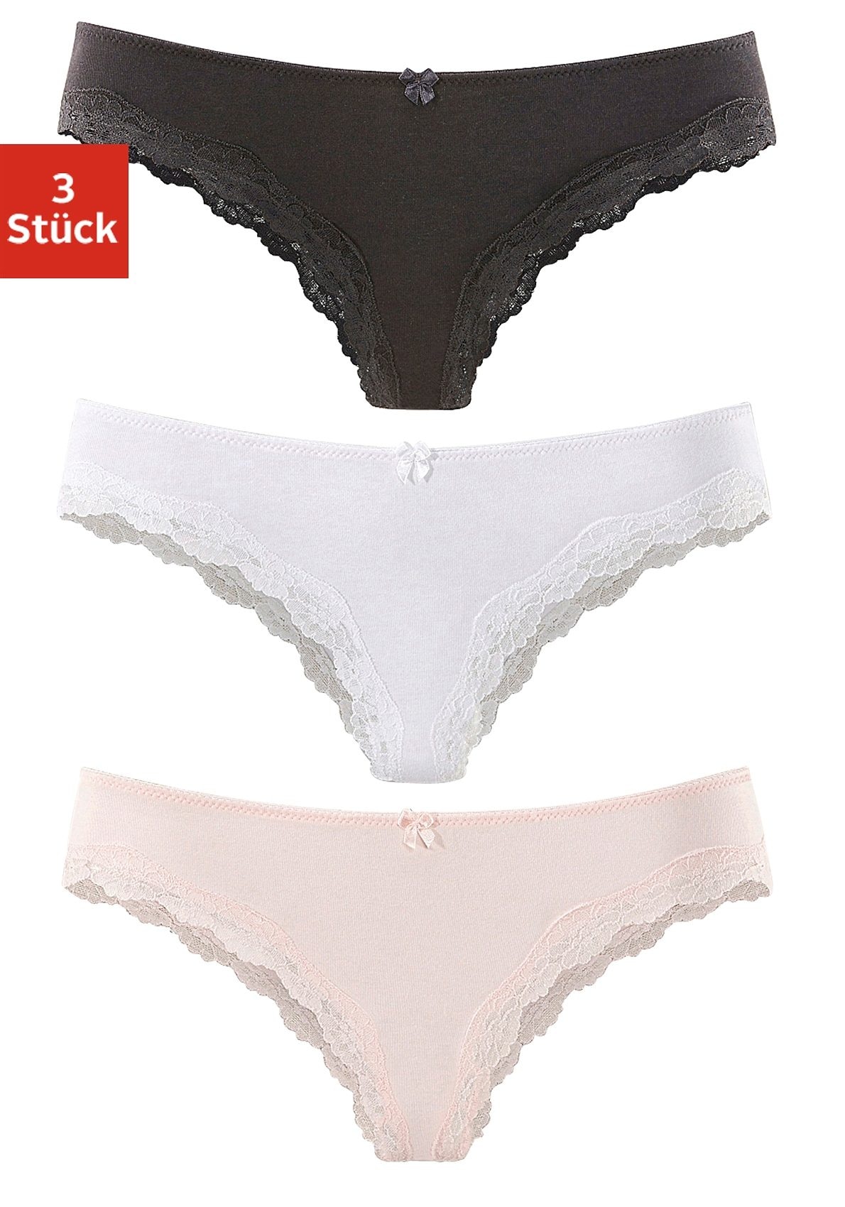 LASCANA Brasilslip, (3 St.), mit zarter Spitze