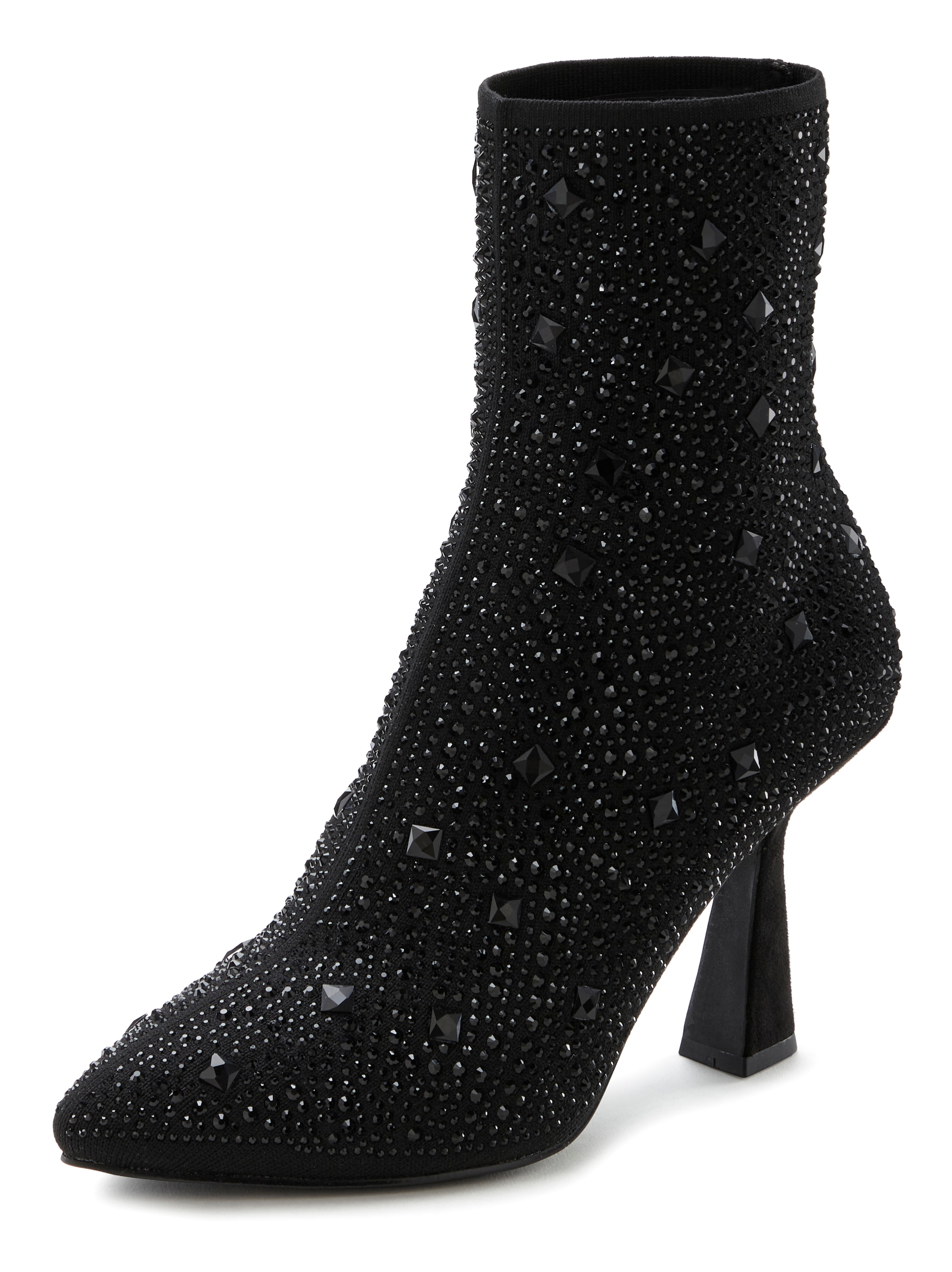 LASCANA High-Heel-Stiefelette, Schlupf-Stiefel, Ankle Boots, elastisches Material, Schmucksteinchen