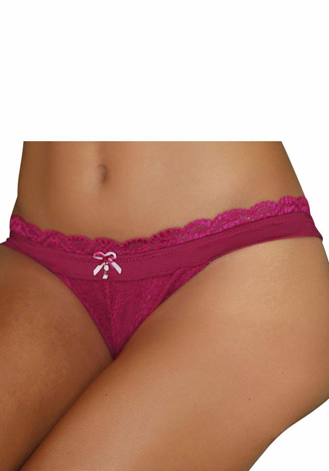 LASCANA String »Premium Dessous«, aus zarter Spitze mit feiner Zierschleife und Accessoire