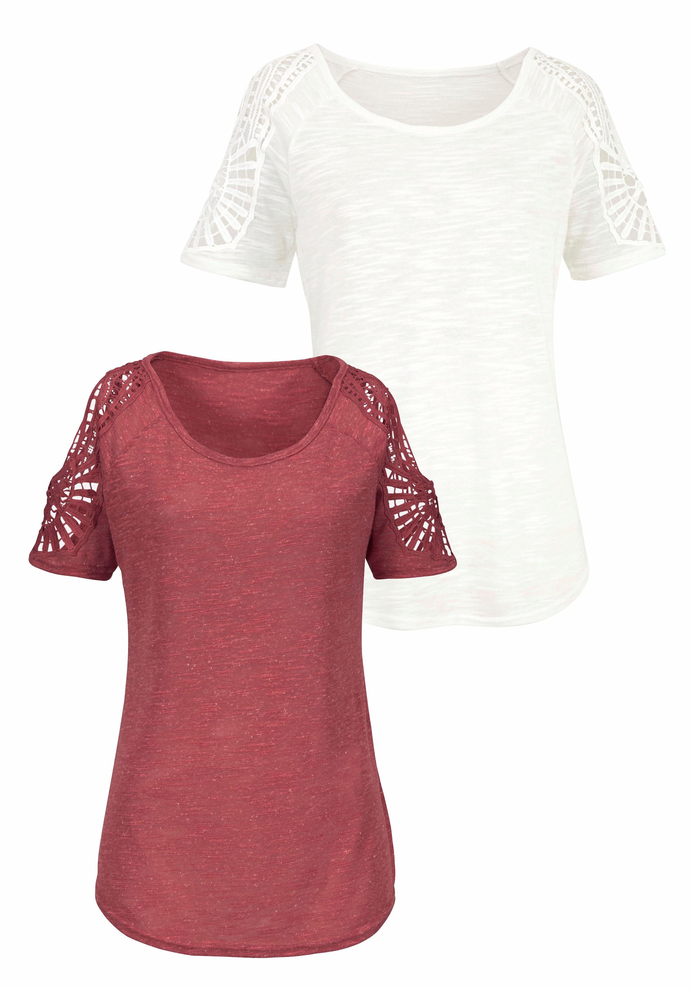 LASCANA T-Shirt, mit » online kaufen Unterwäsche weicher Lingerie Bademode, (2er-Pack), Vivance | Häkelspitze &