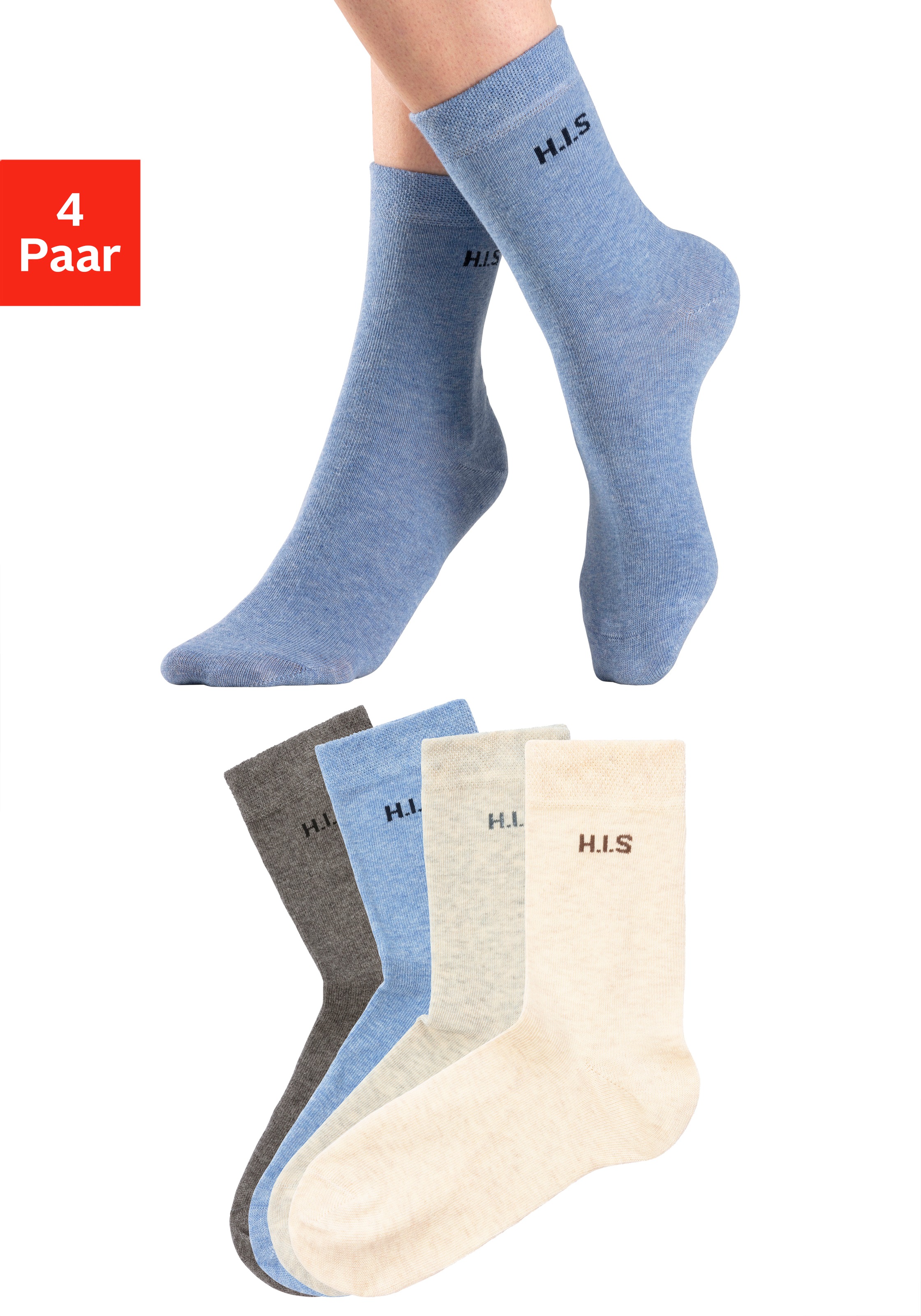H.I.S Socken, kaufen » | Unterwäsche Bademode, & LASCANA Paar), (Set, ohne 4 online einschneidendes Lingerie Bündchen