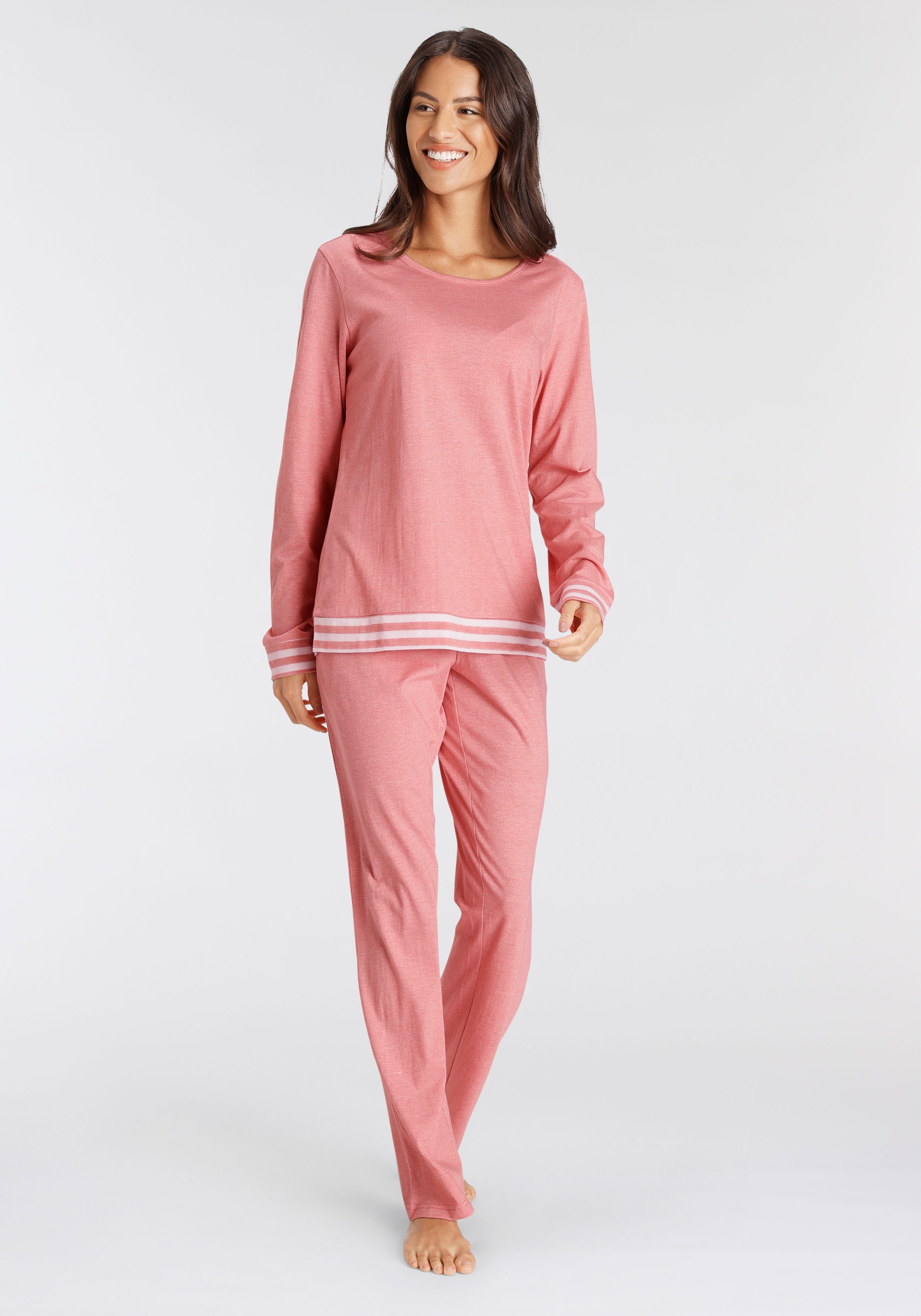 Vivance Dreams Pyjama, (2 tlg.), mit gestreiften Bündchen