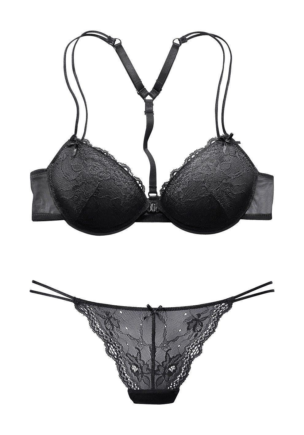 Melrose Set: Push-up-BH, (2 tlg., mit String), mit Racerback-Trägern und Vorderverschluss, sexy Dessous