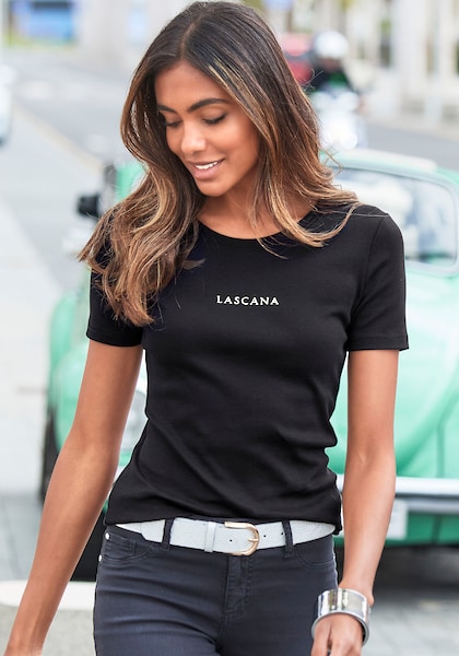 LASCANA T-Shirt, (2er-Pack), mit goldenem Logodruck