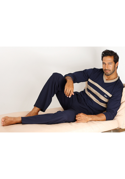 le jogger® Pyjama, (Packung, 4 tlg., 2 Stück), mit kontrastfarbigen Einsätzen vorn