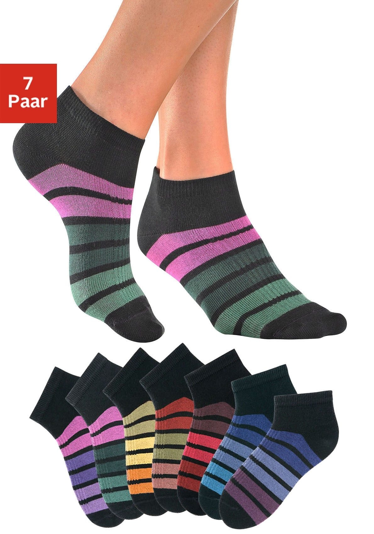 H.I.S Sneakersocken, (Packung, 7 Paar), mit bunten Ringeln