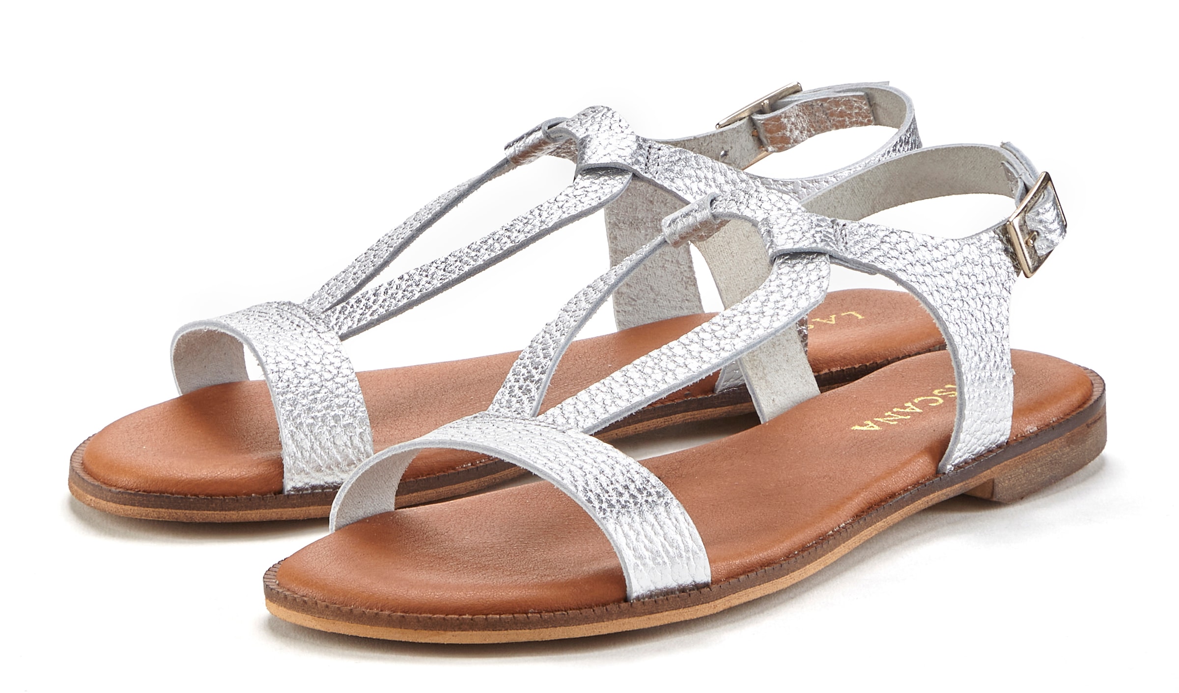 LASCANA Sandale, Sandalette, Sommerschuh aus hochwertigem Leder im Metallic-Look